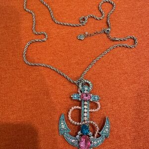 Betsey Johnson Anchor Necklace with Pink and Blue Accents